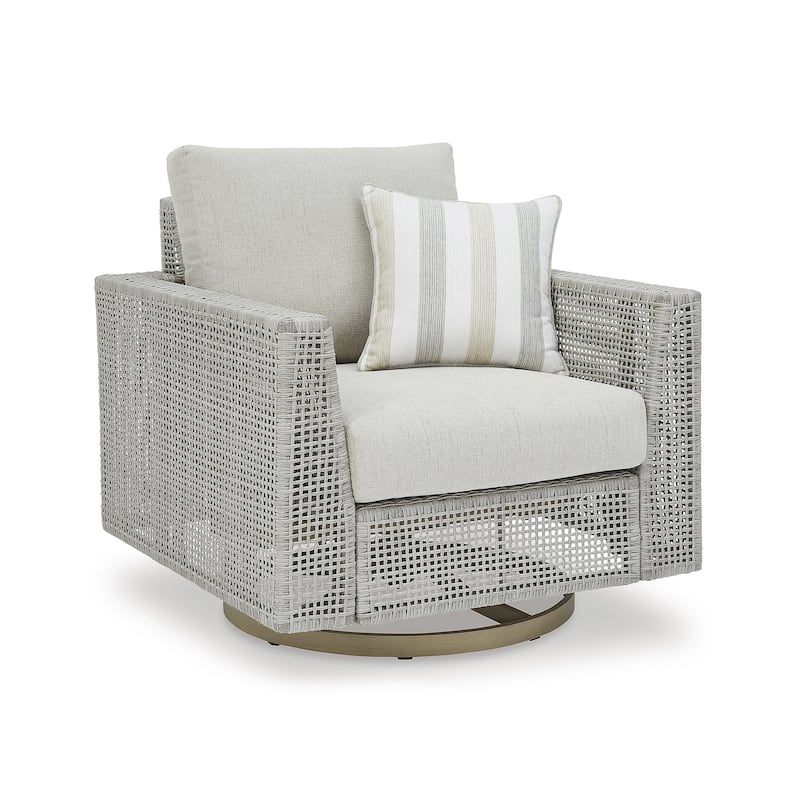 Signature Design by Ashley Seton Creek Gray Outdoor Swivel Lounge with Cushion - 36.38" W x 35" D x 36" H