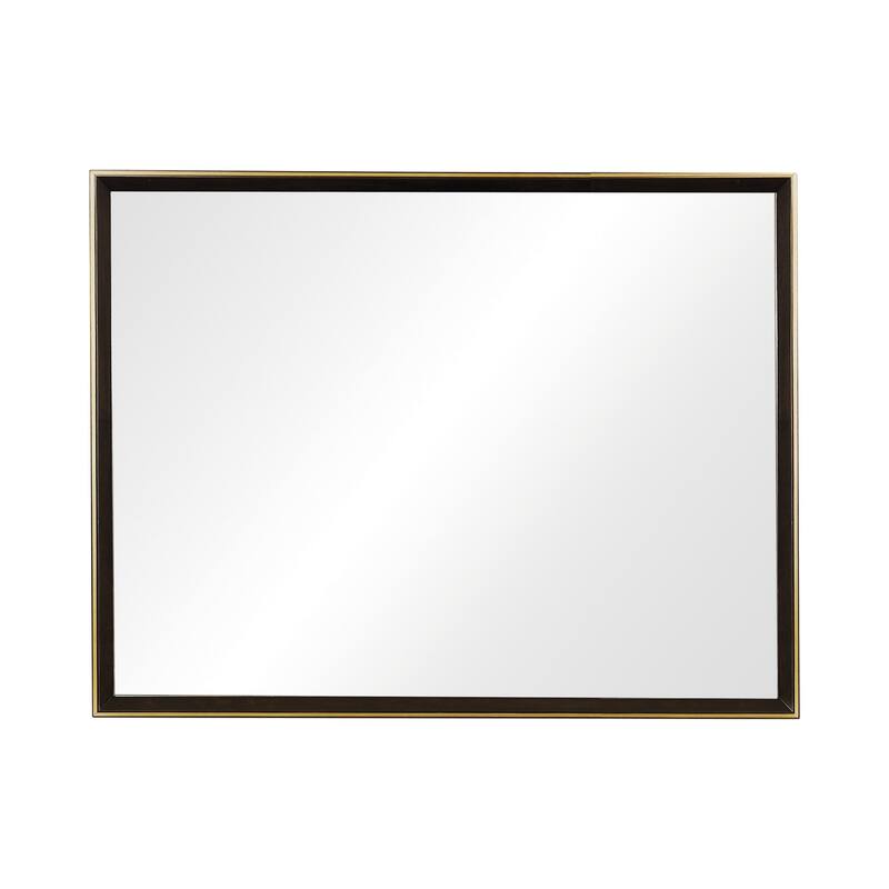 Rectangular Wooden Frame Mirror with Gold Trim, Espresso Brown