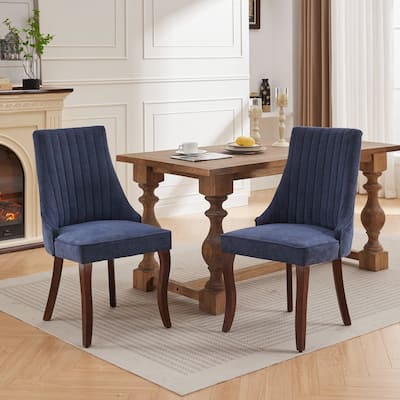 Rayon Cloth Flocking Linen Dining Chairs Set of 2, Fabric Upholstered Accent Chair, Dining Chairs with Curved Back & Wood Legs