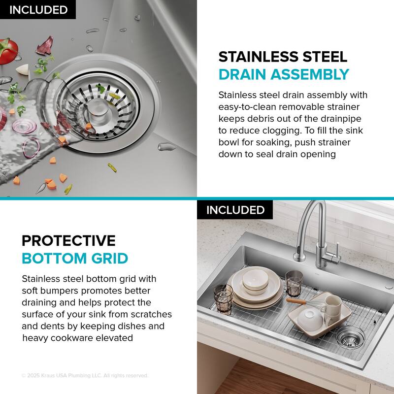 KRAUS Fairlane Drop In Top Mount 18 Gauge Stainless Steel Kitchen Sink