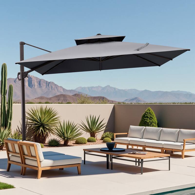 11 x 11 FT Outdoor Patio Cantilever Umbrella with Crank and 360 Degrees Rotation - Grey