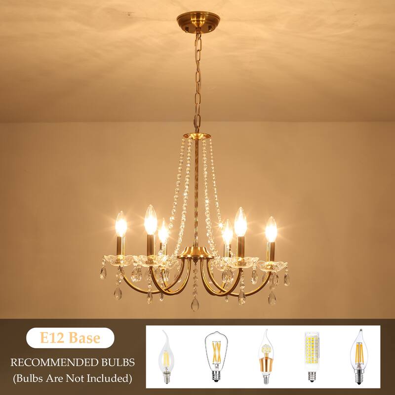 6-Light Classic Chandelier with Crystal Accents for Kitchen Study