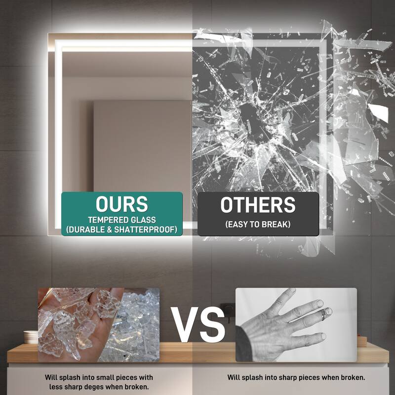 Durx-litecrete Bathroom Vanity Mirror with Single LED Light Strips and Adjustable Brightness - 28*36
