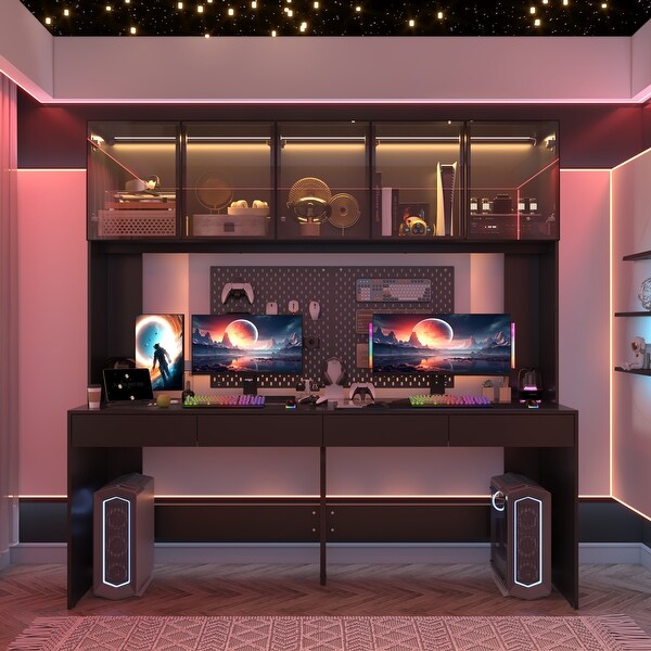 Home Office Desk Tempered Glass Gaming Station Integrated