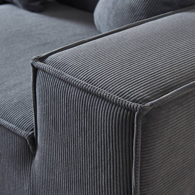 109" Corduroy Modular L-Shaped Sectional Sofa with Reversible Ottoman Included, Deep Seat Cushions