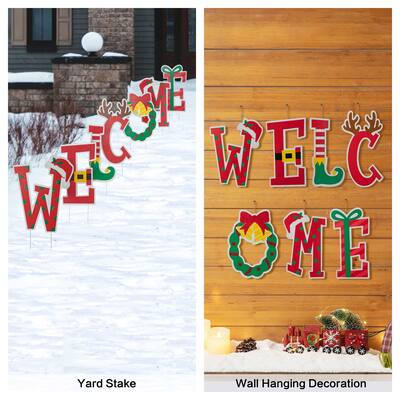 Glitzhome Set of 7 "BELIEVE" or "WELCOME" Yard Stake or Wall Decor (2 Functions)