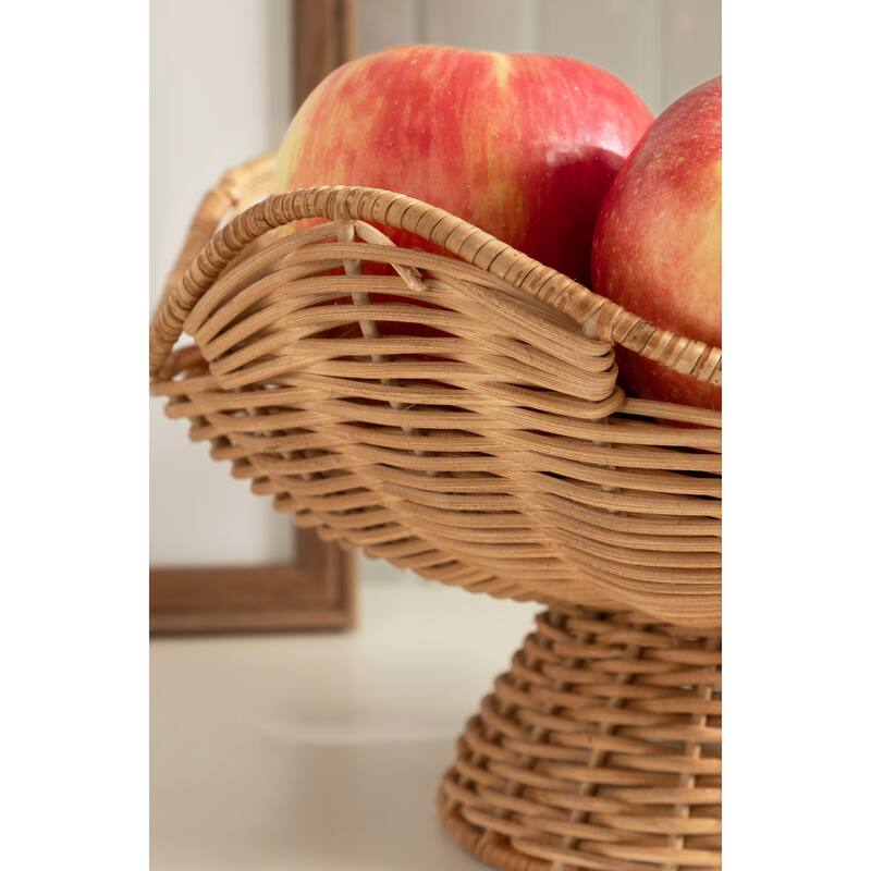 Kate and Laurel Wylla Wavy Rattan Pedestal Bowl - 11" Diameter
