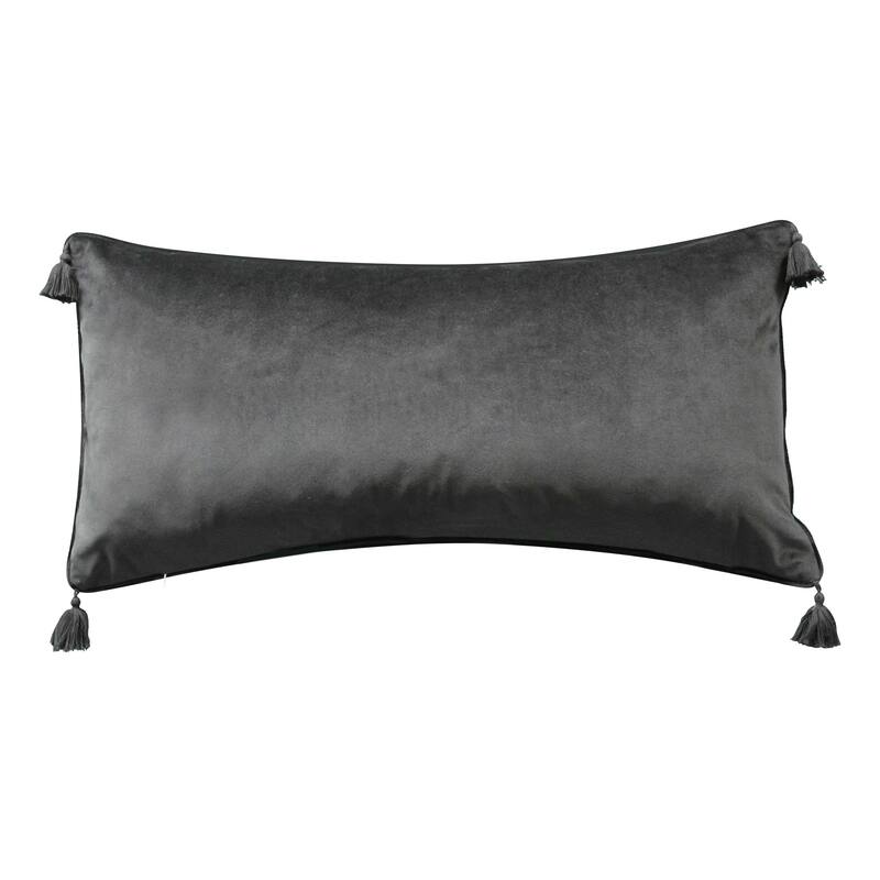 Edie At Home Striped Tassel Faux Linen and Velvet Lumbar Decorative Throw Pillow