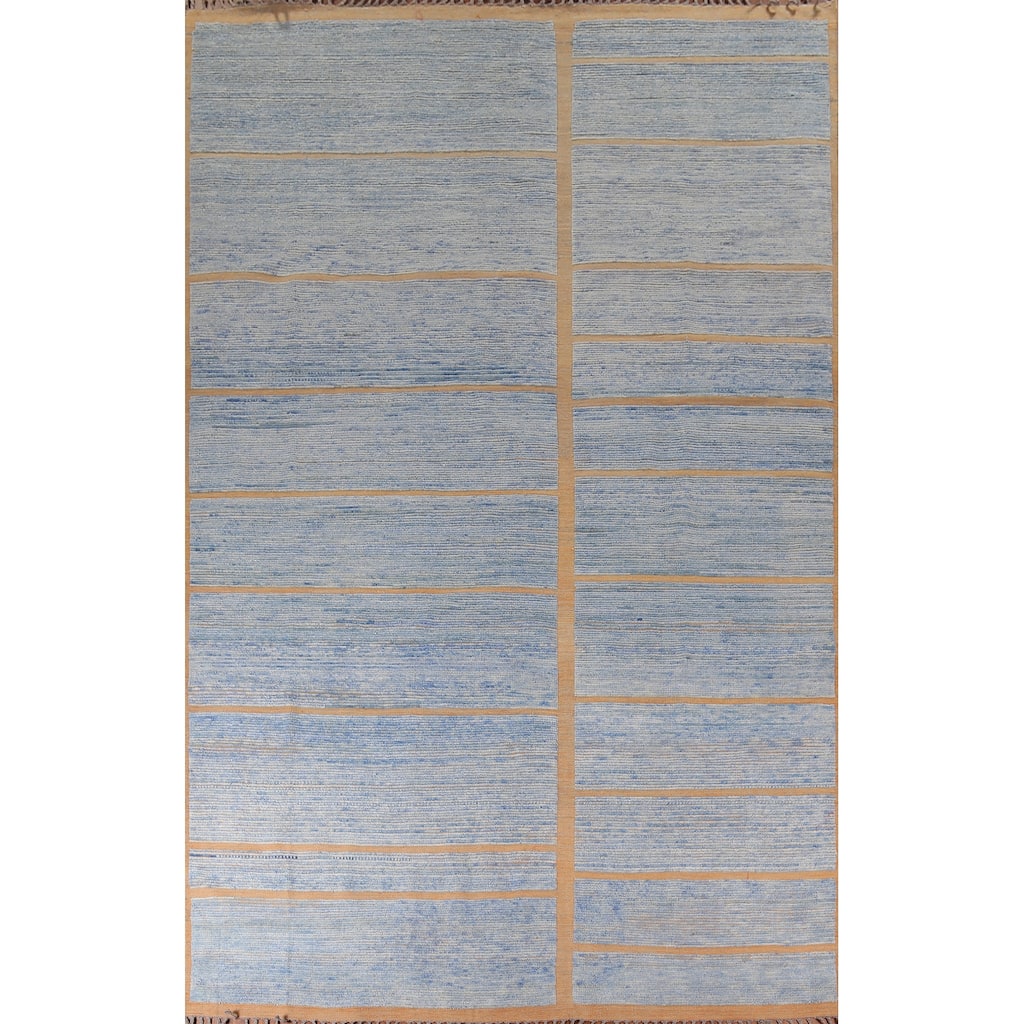 Blue Moroccan Large Oriental Area Rug Hand-Knotted Wool Carpet - 10'1" x 14'7"