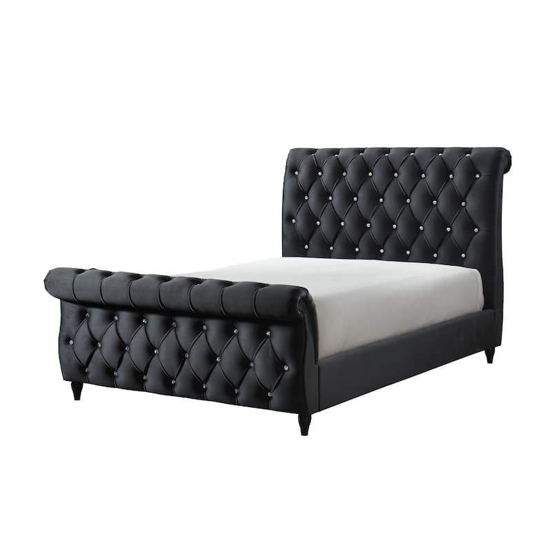 Ford Black Velvet Upholstered Tufted Panel Bed - Queen
