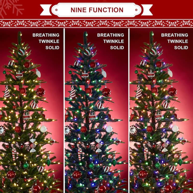 Glitzhome 7.5ft/9ft Pre-Lit Evergreen Slim Fir Artificial Christmas Tree With Strawberry Lights