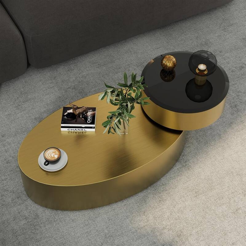 Classic and Luxurious 50 inch 2 Tiers Rotatable Oval Coffee Table Center Table