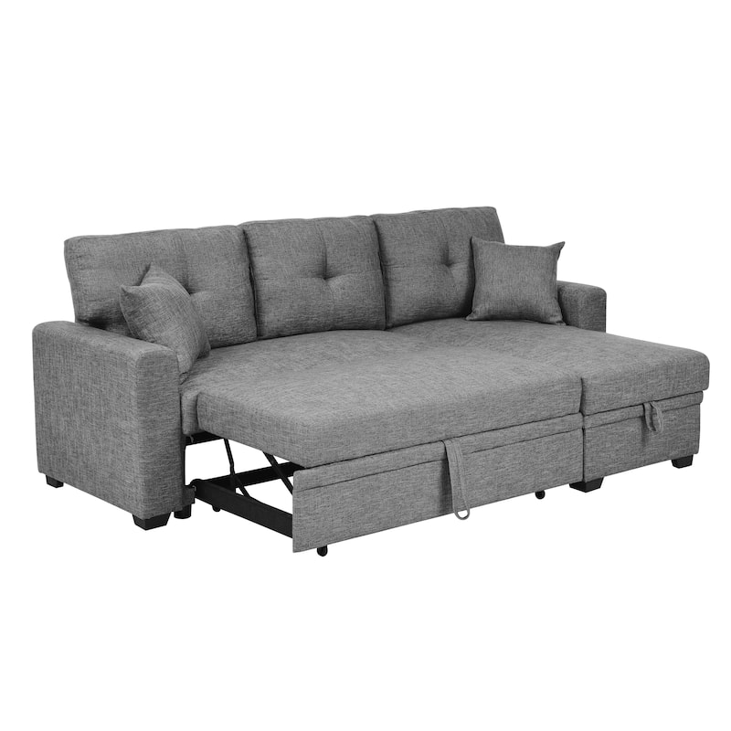 Polyester Upholstered Sleeper Sofa with Chaise and Storage 84 Inch Wide