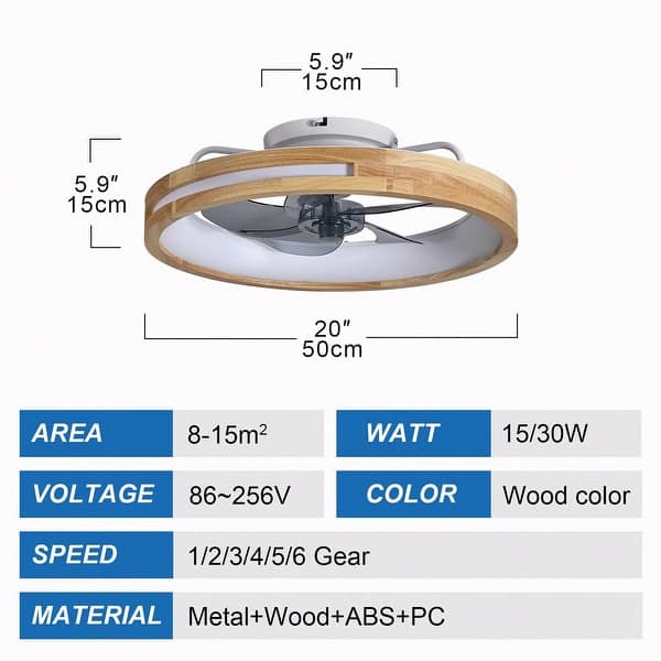 Cusp Barn 20" Modern Smart Low Profile Ceiling Fan with Lights and APP Control, Farmhouse 6 Speeds Reversible Wooden Ceiling Fan