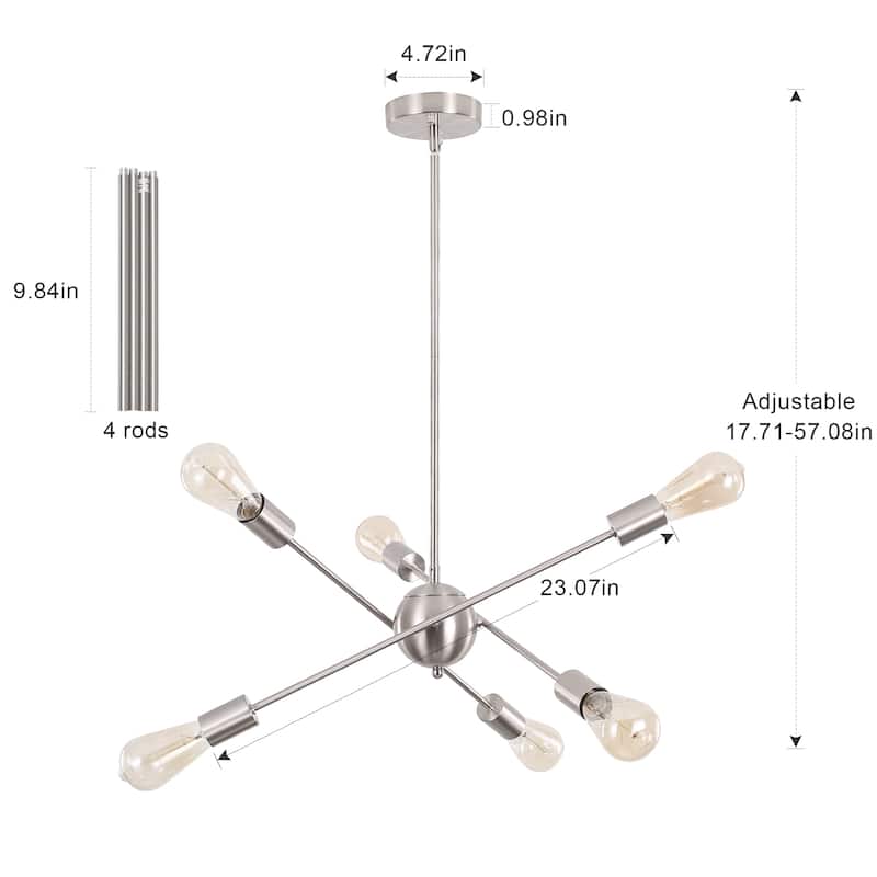 6-Light Sputnik Chandelier for Living Room Bedroom