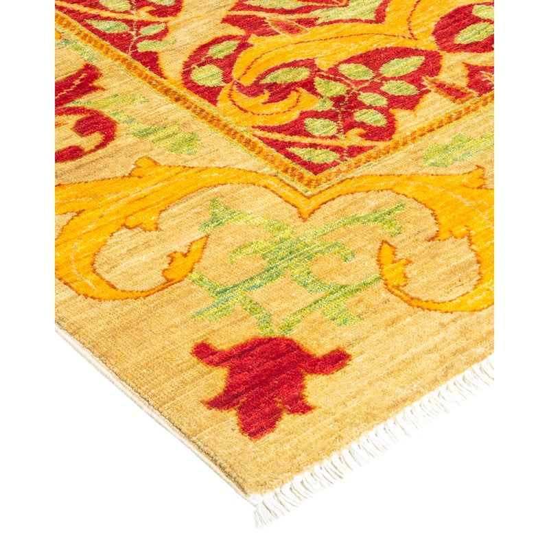 Overton Hand Knotted Wool Vintage Inspired Modern Contemporary Arts & Crafts Yellow Area Rug - 6' 7" x 9' 10"