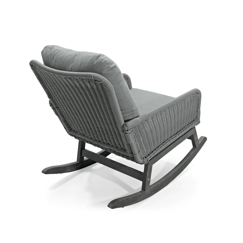 [Set of 2] Contemporary Minimalist Beige Wicker Rocking Chair