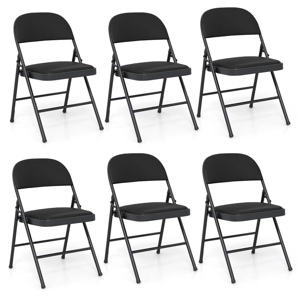 Gymax 6PCS Folding Chairs w/ Metal Frame PVC Leather Stackable Chairs