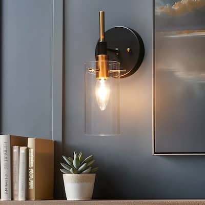 Modern Black Gold 1-Light Clear Glass Wall Sconces Vanity - 4.7" L x 5" W x 11" H