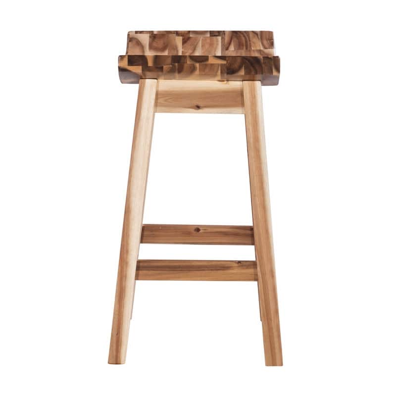 Dale Natural Solid Wood Rustic Farmhouse Saddle Bar Counter Stool - N/A