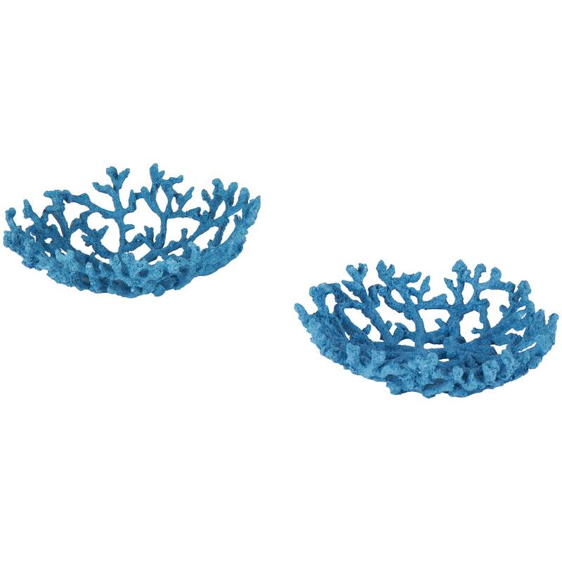 Blue Resin Textured Coral Decorative Bowl Decorative Bowl (Set of 2)