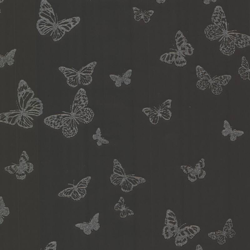 Brewster Butterfly Black Pearl Wallpaper - 20.5in x 396in x 0.025in