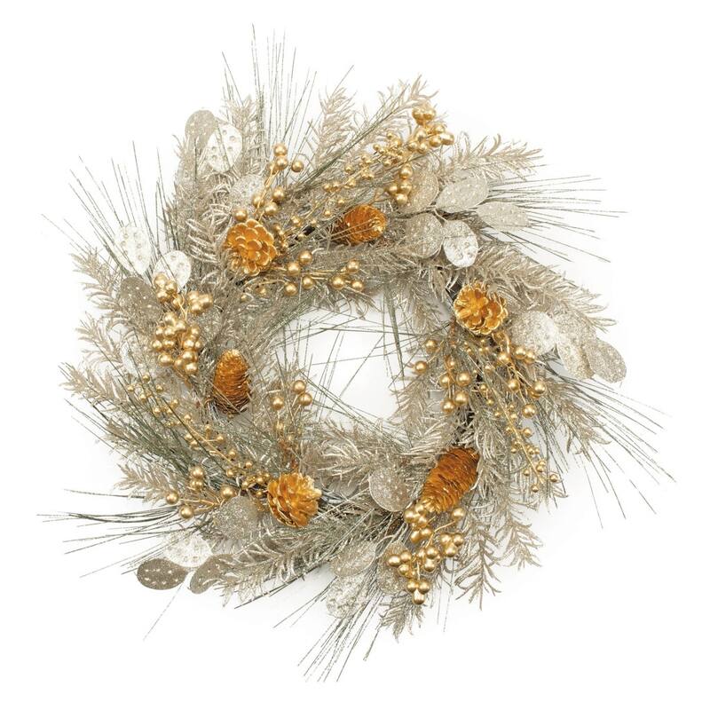 HomeRoots 24" Gold And Silver Christmas Eucalyptus And Mixed Assortment Artificial Wreath