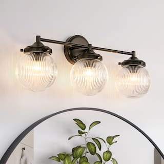 3-Light Modern Linear Ribbed Clear Glass Globe Bubble Bathroom Vanity Light over Mirror - 24.4 in. W x 9.6 in. H x 6.6 in. D