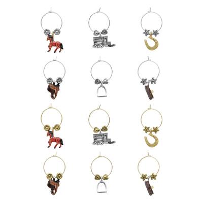 Wine Things 12-Piece Wine Charms/Wine Glass Tags/Drink Markers for Stem Glasses, Wine Tasting Party (Equestrian)
