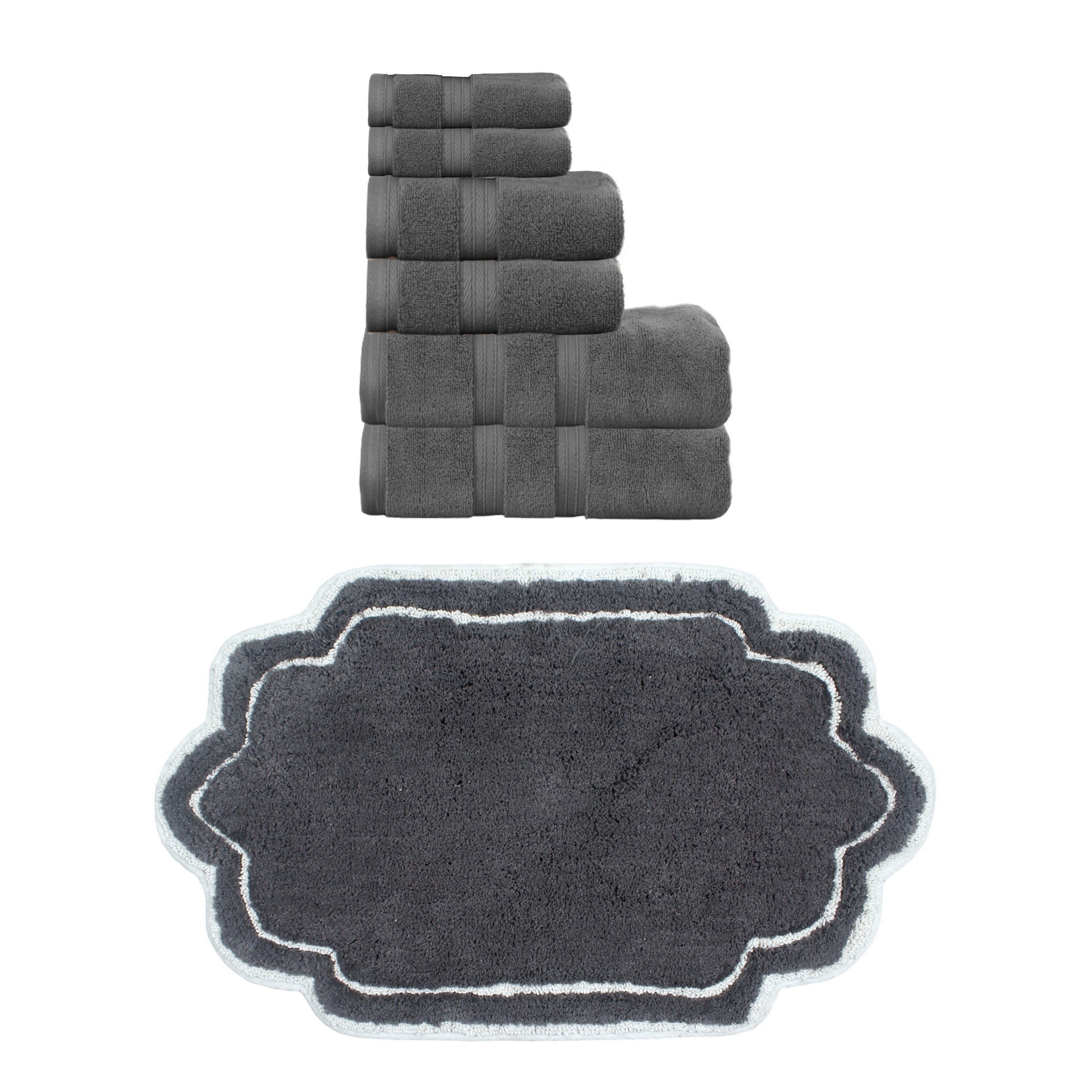 Home Weavers Allure Collection 100% Soft Cotton 6 Pc Towel Set & 1 Pc Bath Rug, Machine Washable & Non Slip (Set of 7)
