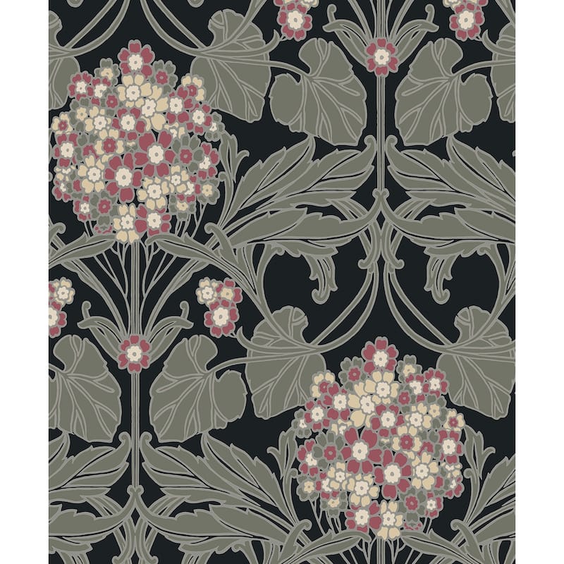 Seabrook Designs Floral Hydrangea Nonwoven Unpasted Wallpaper - 20.9 in. W x 33 ft. L - Ebony & Rose