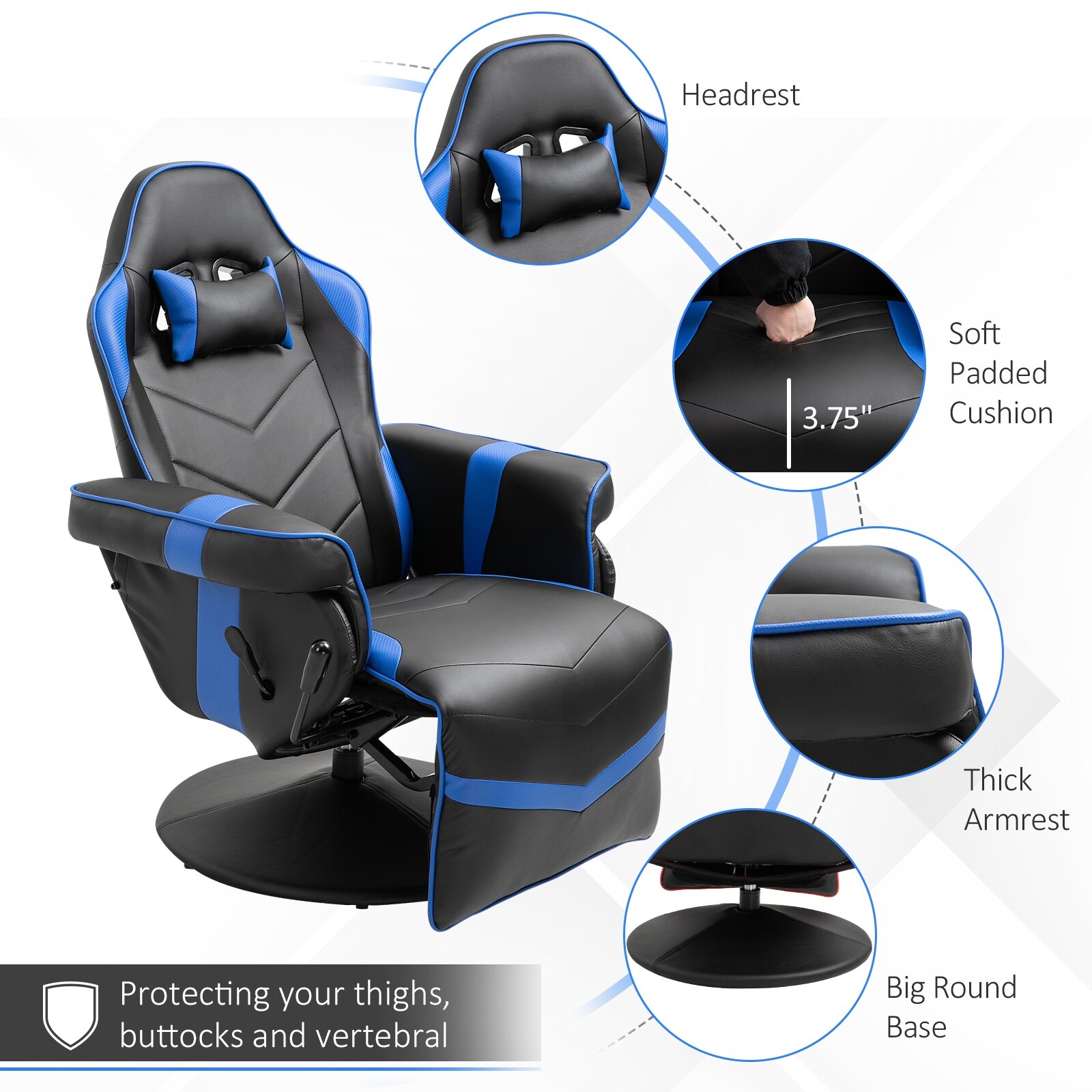 Vinsetto Home Comfortable Office Video Game Sofa Swivel Chair with