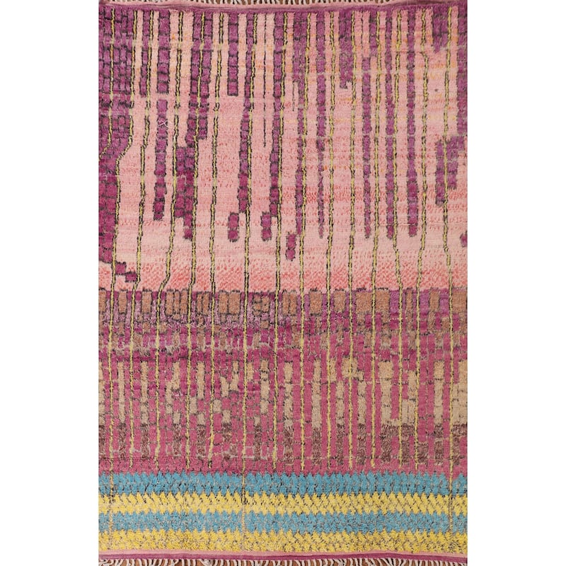Plush Moroccan Style Rug Hand-Knotted Wool Carpet - 7'8" x 10'11"