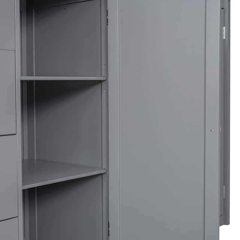 Full Size Wood Loft Bed with Built-in Wardrobes, Cabinets and Drawers