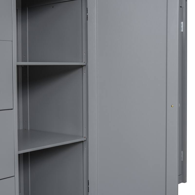 Full Size Wood Loft Bed with Built-in Wardrobes and Drawers