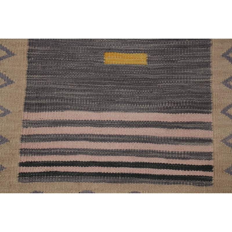 Hand Woven Oriental 100% Wool Carpet Southwestern Tribal Purples Kilim Runner Rug - 8' 0'' X 2' 1''