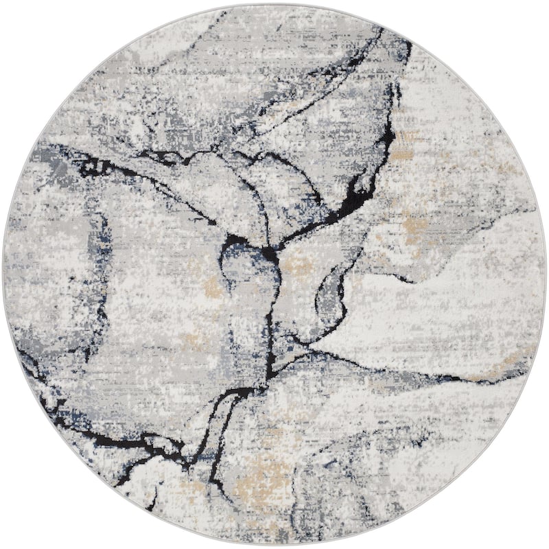 Livabliss Jolie Minimalist Abstract Area Rug - 6'7" x 6'7" Round - Grey