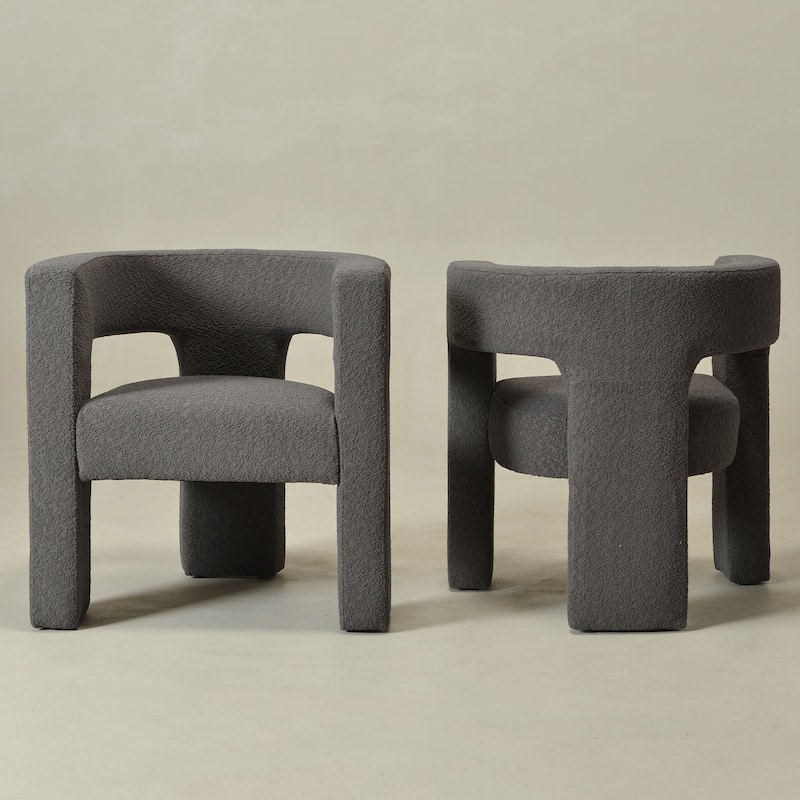 KINWELL 28" Wide Boucle Upholstered Square Armchair (Set of 2)
