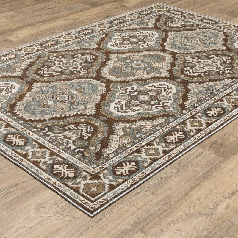 Style Haven Everly Traditional Panel Medallion Mixed Pile Area Rug