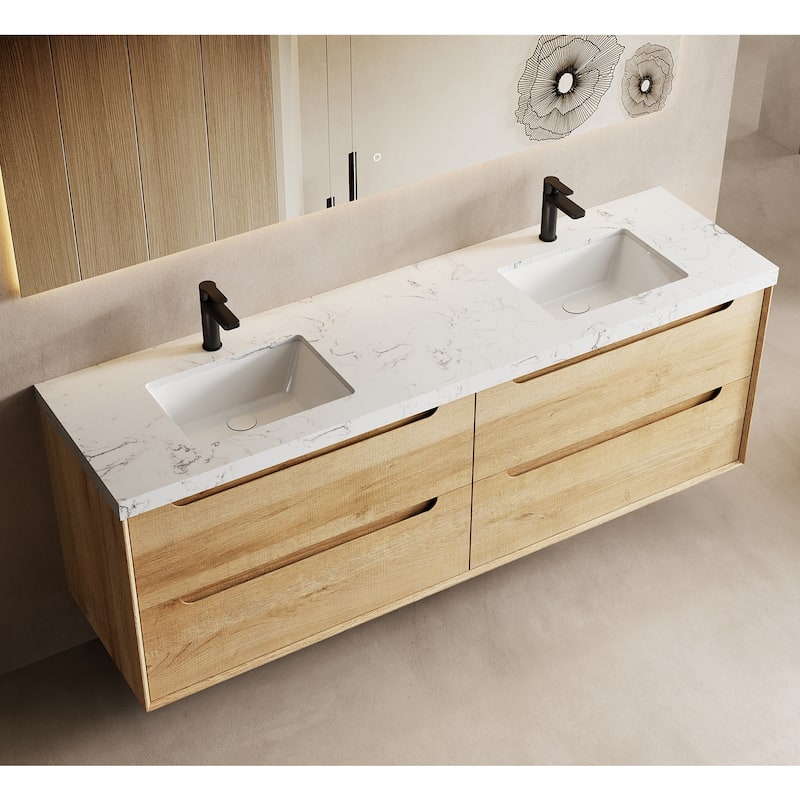Prismis 60" 72" 84" Wall-Mount Premium Bathroom Vanity with Quartz Top