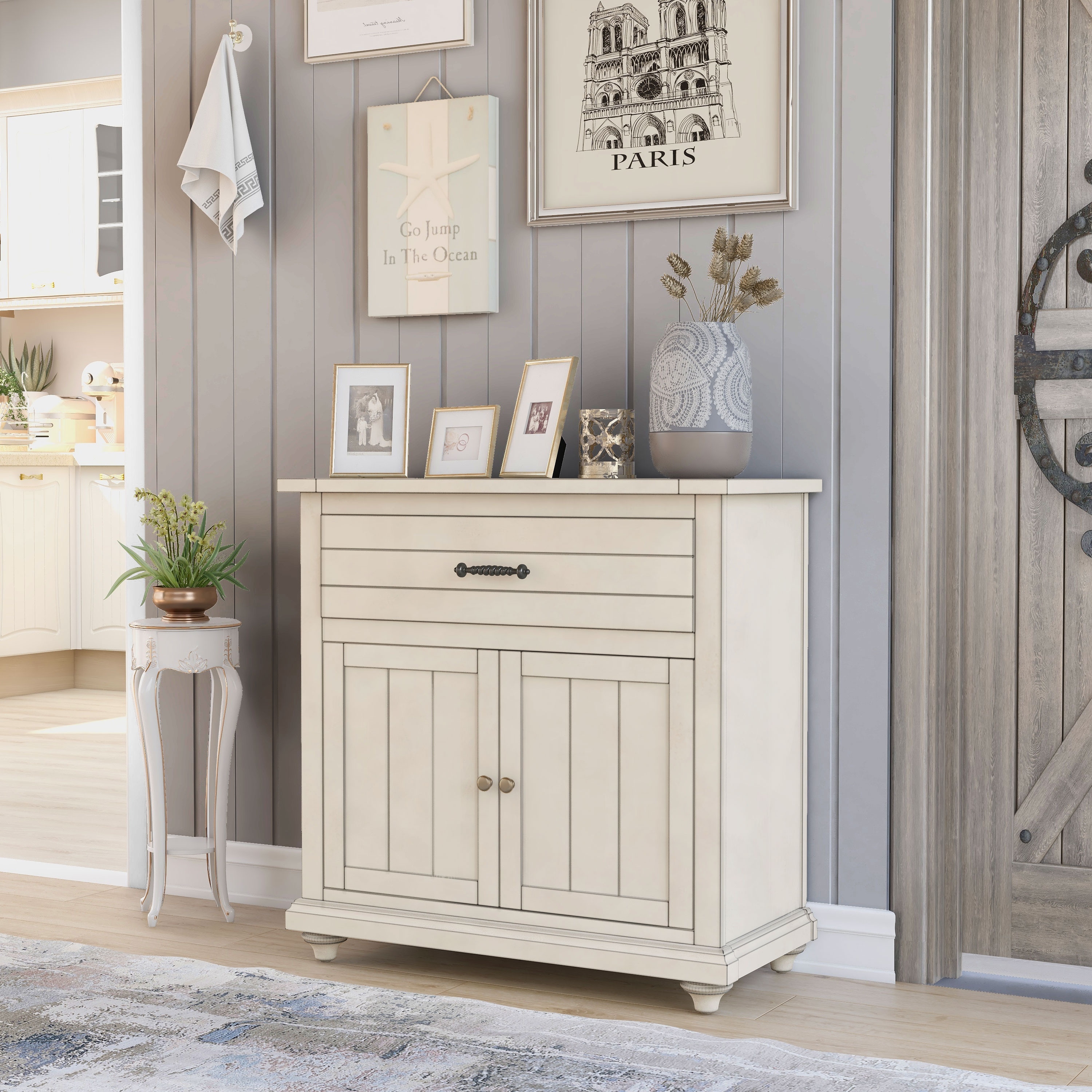 Furniture of America Cruize Transitional Antique White 32-inch Wood 2-Shelf Hallway Cabinet
