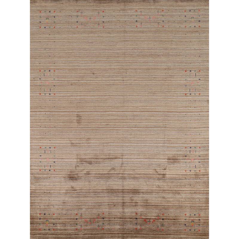 Striped Tribal Gabbeh Indian Area Rug Hand-Knotted Wool Carpet - 8'0"x 9'8"