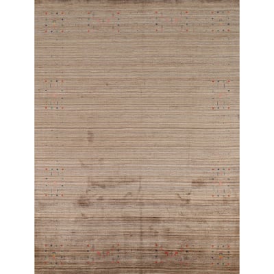 Striped Tribal Gabbeh Indian Area Rug Hand-Knotted Wool Carpet - 8'0"x 9'8"