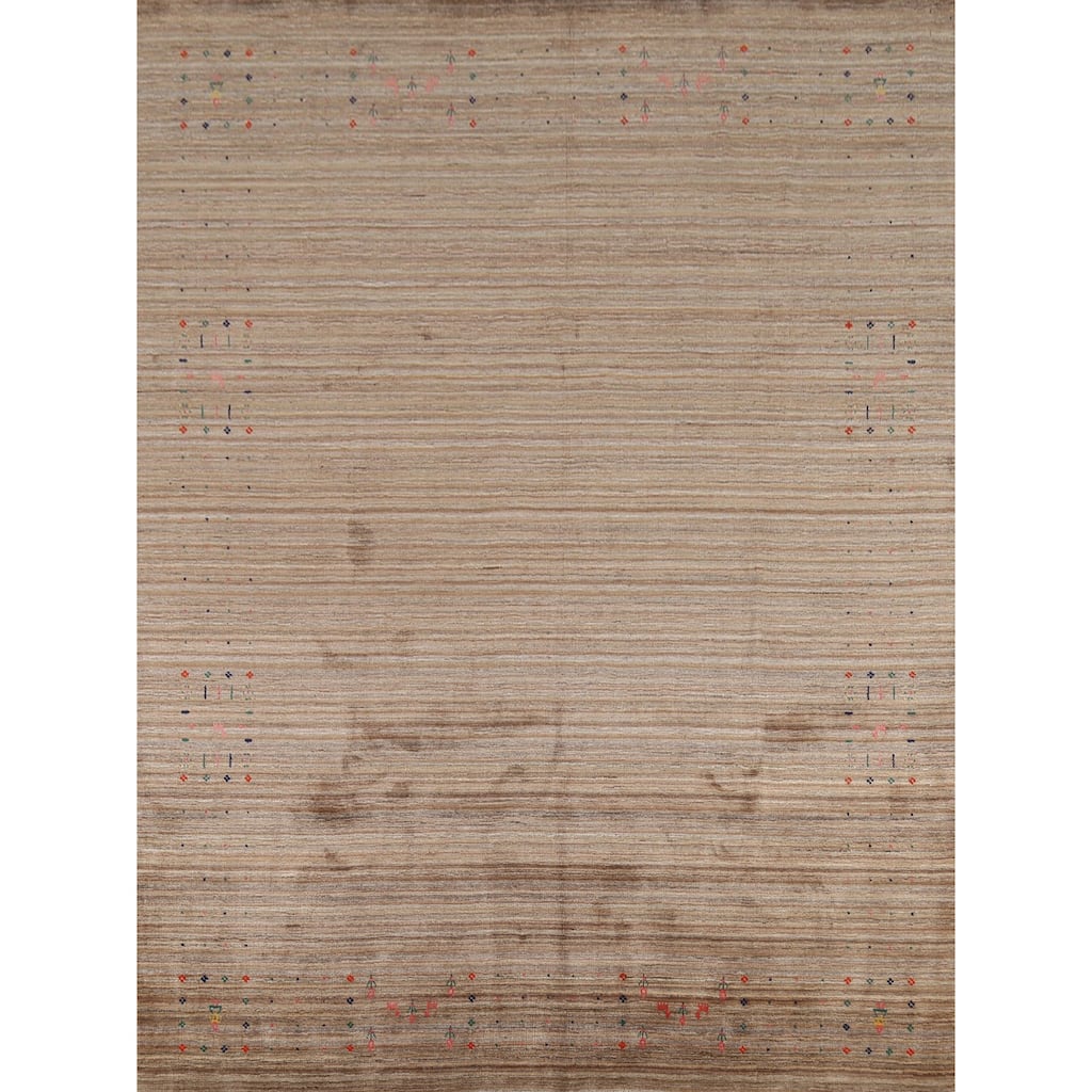 Striped Tribal Gabbeh Indian Area Rug Hand-Knotted Wool Carpet - 8'0"x 9'8"