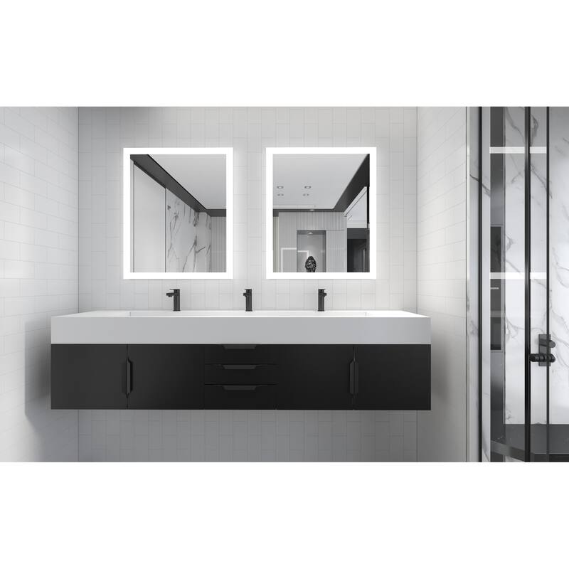 Nile 84" Wall Mounted Bathroom Vanity Set w/ White Top