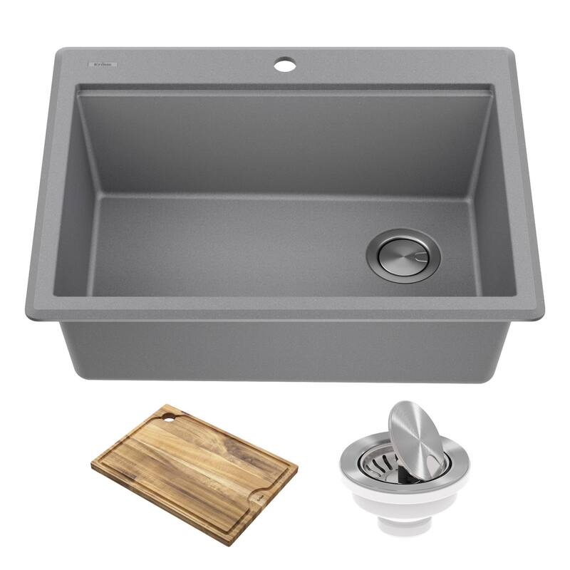 Kraus KGTW12-28 Bellucci 28" Drop In Single Basin Granite Composite - Metallic Grey