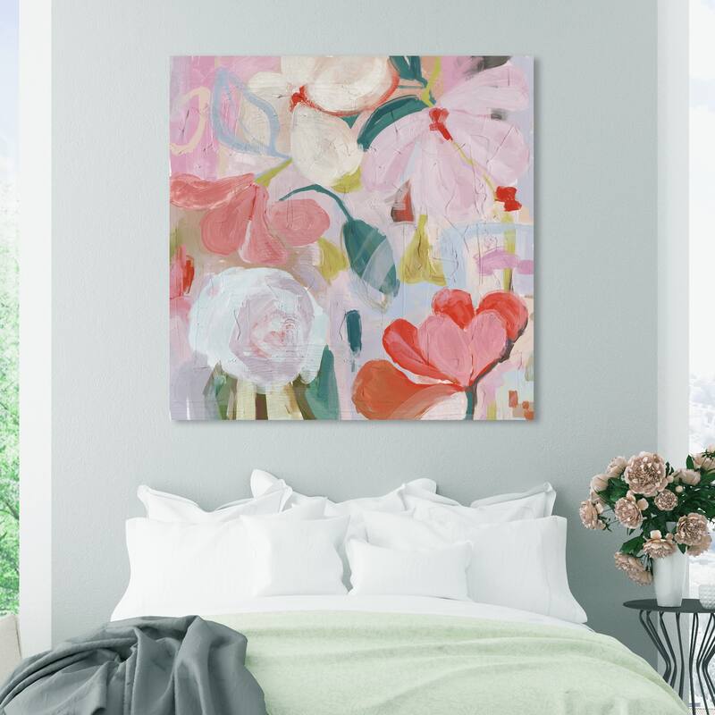 Wynwood Studio Canvas Abstract Blush Floral Foliage Pink and Light Red Modern & Contemporary Wall Art Canvas Print - 40 x 40