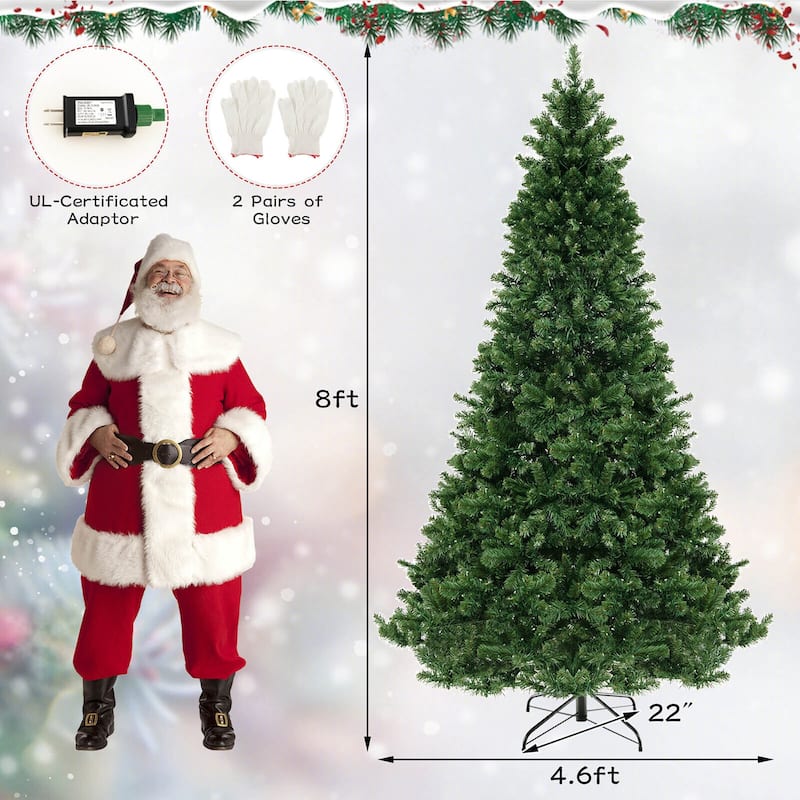 Gymax 6/7/8 FT Pre-Lit Artificial Christmas Tree Hinged Xmas Tree w/