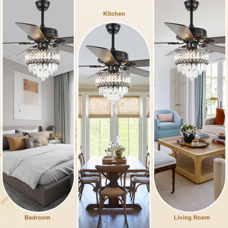 Bella Depot 65" Crystal Ceiling Fan with Light Kit and Remote Control,6-Speed Reversible Ceiling Fan