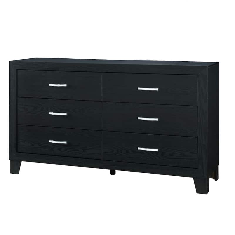 HomeRoots 58" Black Wood Six Drawer Double Dresser